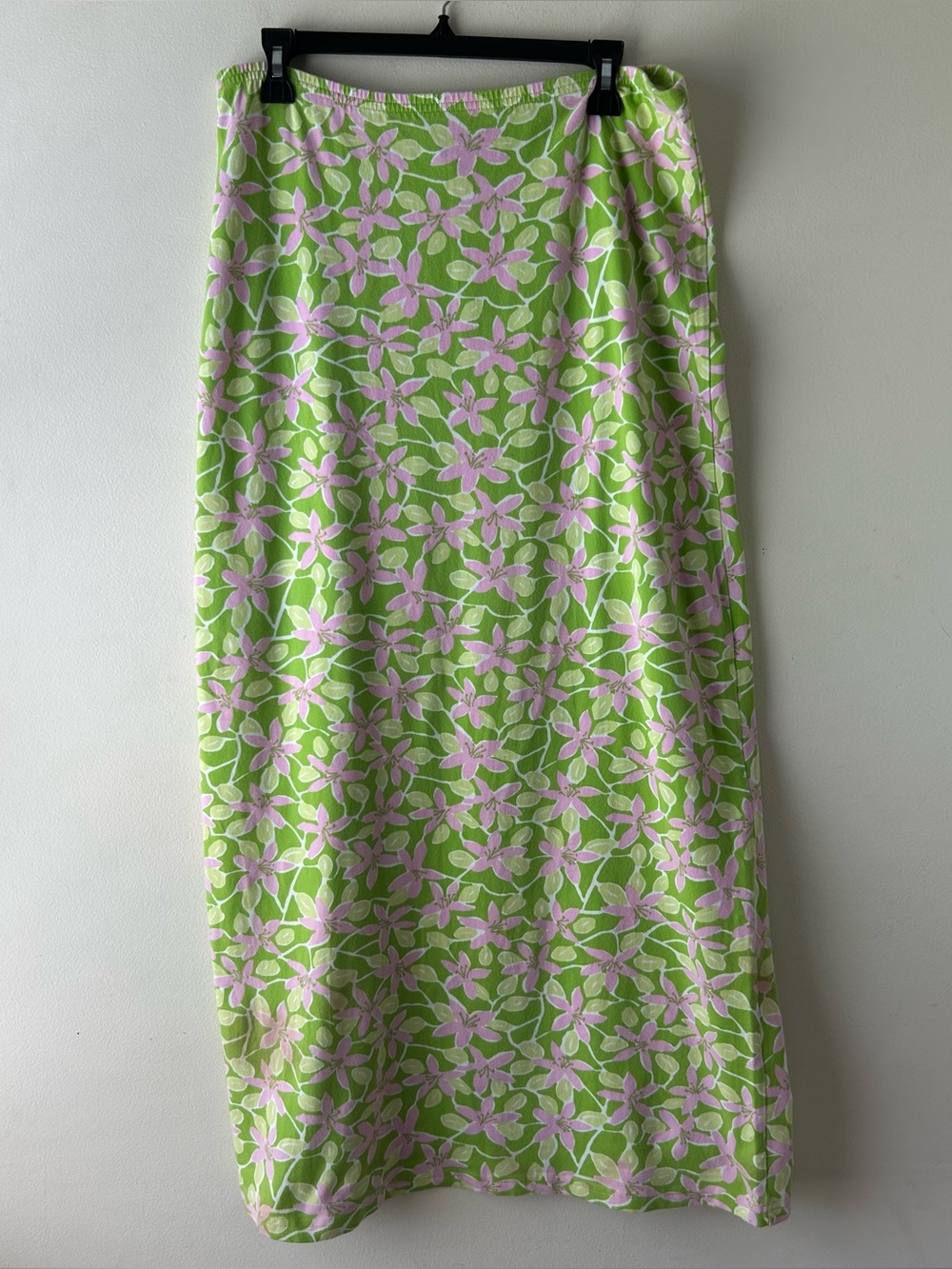 Lilly Pulitzer Vintage Cotton Maxi Skirt Floral Green Pink M